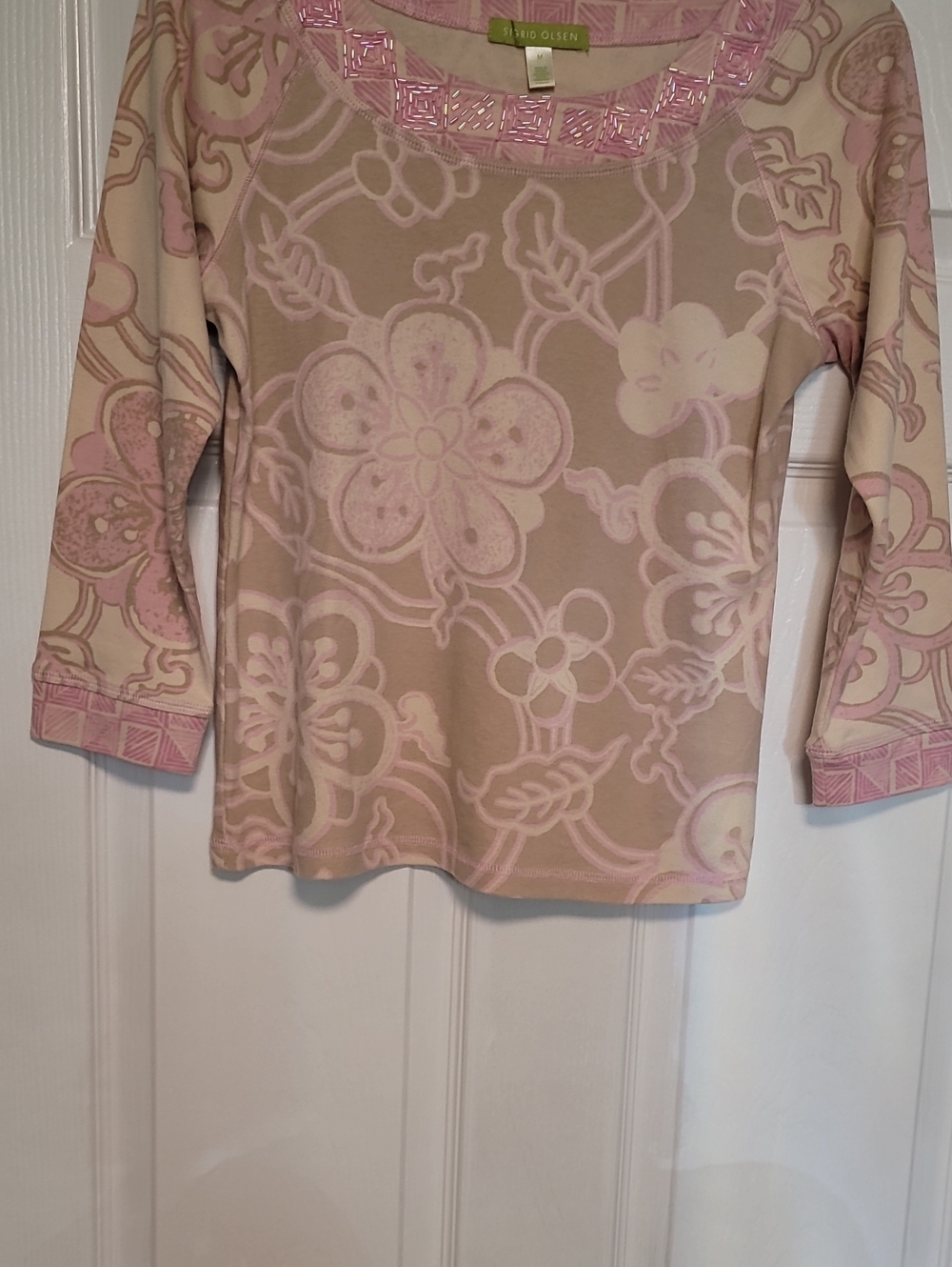 Sigrid Olsen Pink and Cream Floral Long Sleeve Tee